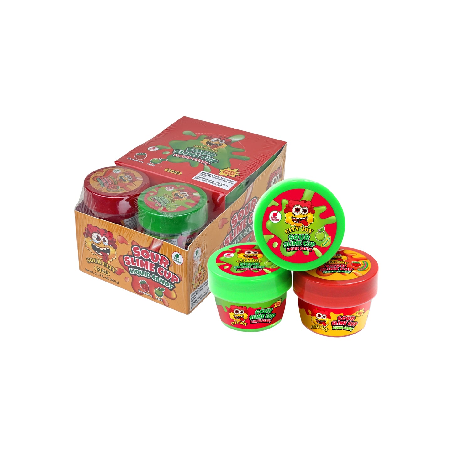 Sour Slime Cup Liquid Candy - Strawberry - Apple - 12pcs/Box